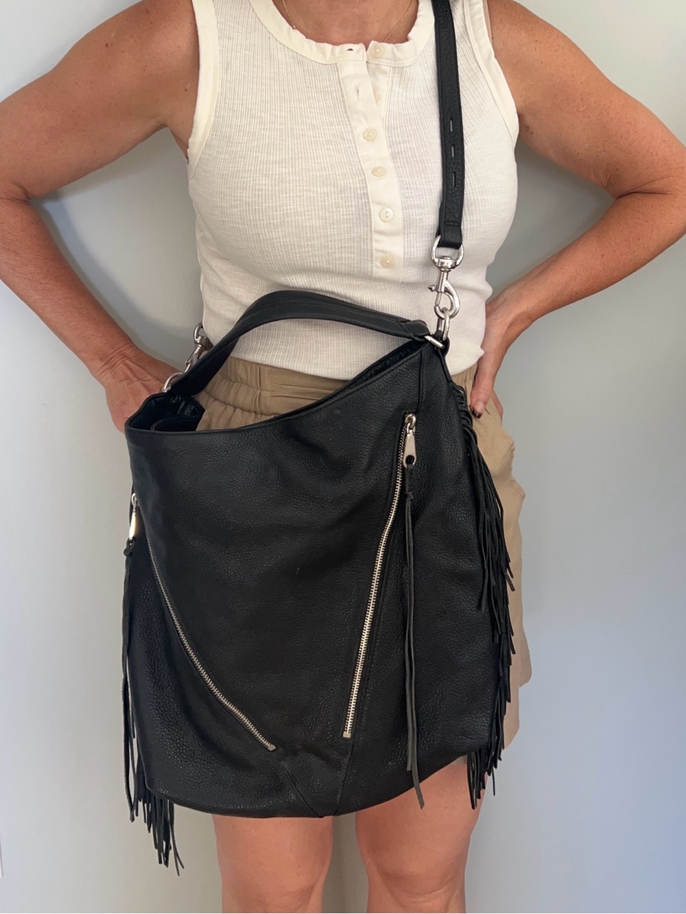 Rebecca Minkoff Black Leather Fringe Crossbody/Shoulder Bag - Picture 2 of 4